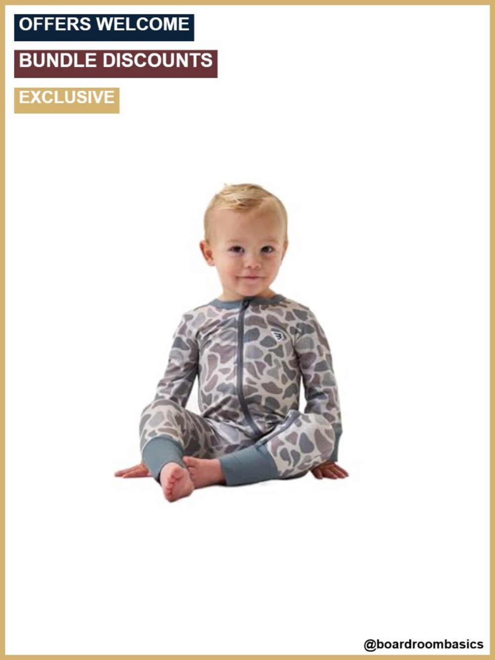 Baby Zip Up Performance Camo Footie with Fold-Over Cuffs